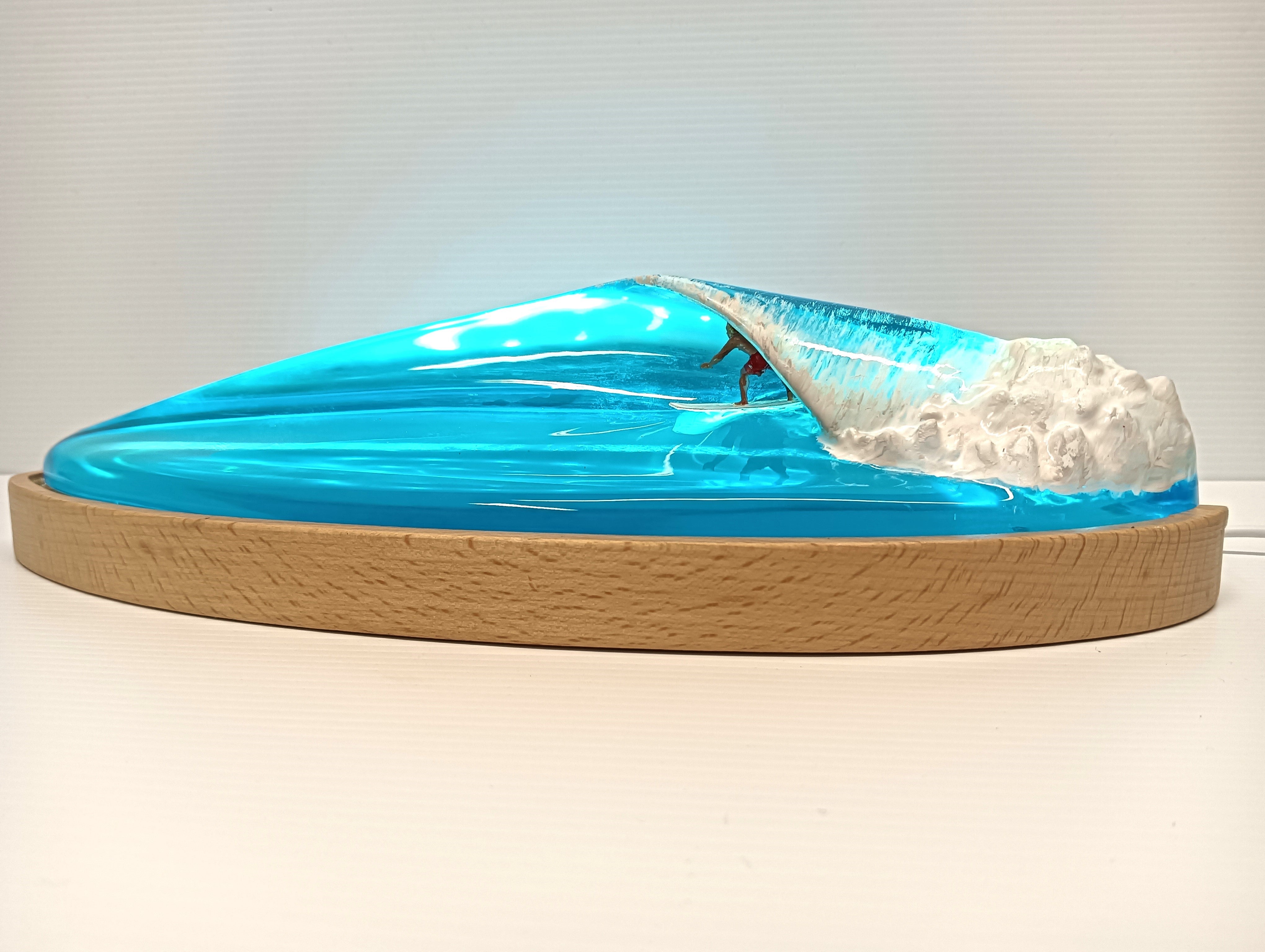 resin lamp, wave lamp, surfing lamp, wave lamp surfer, surfing art, surfboard art, surfng trophy, wave light, resin light, wave sculpture