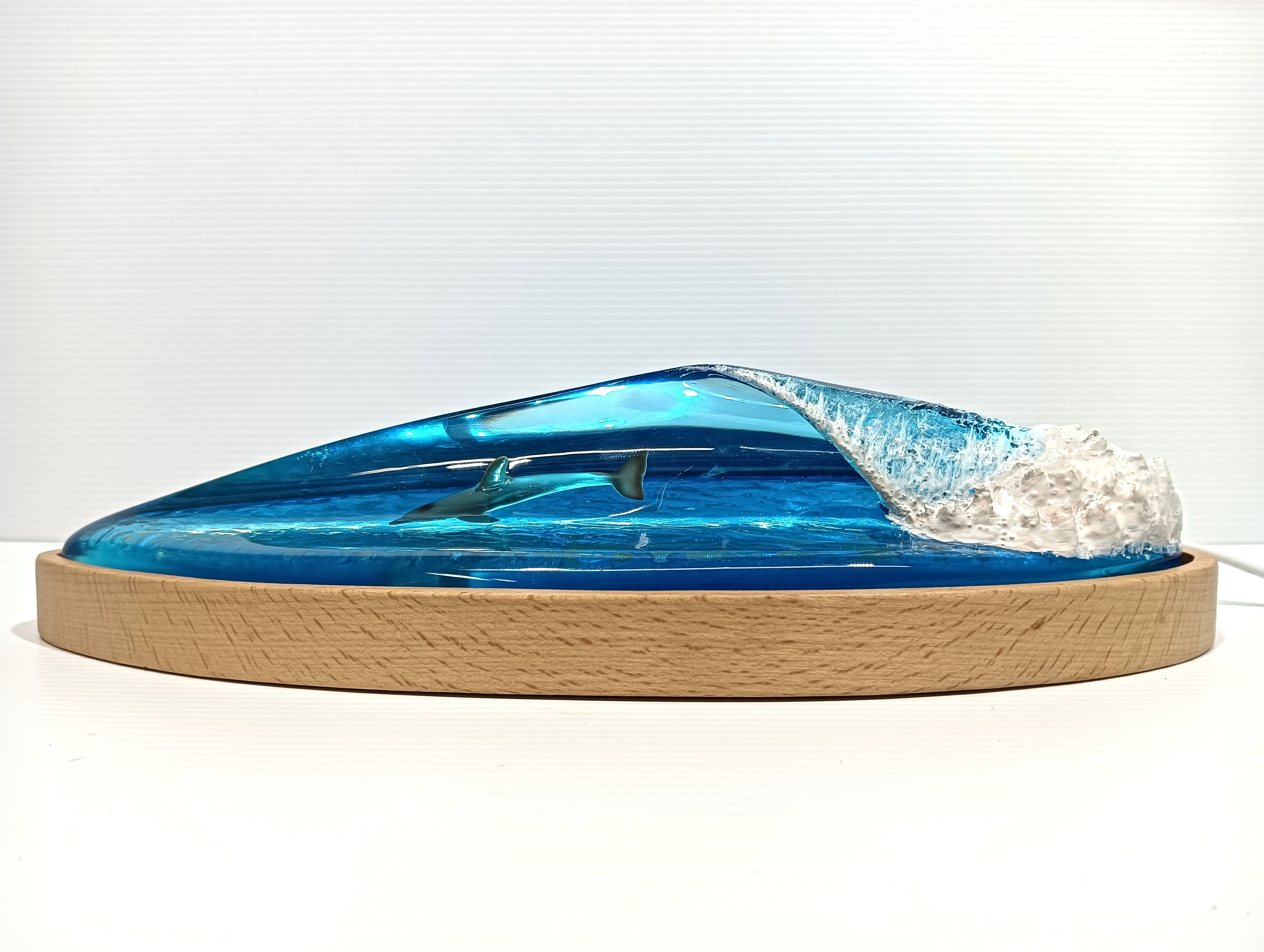 resin lamp, wave lamp, surfing lamp, wave lamp surfer, surfing art, surfboard art, surfng trophy, wave light, resin light, wave sculpture, dolphin lamp