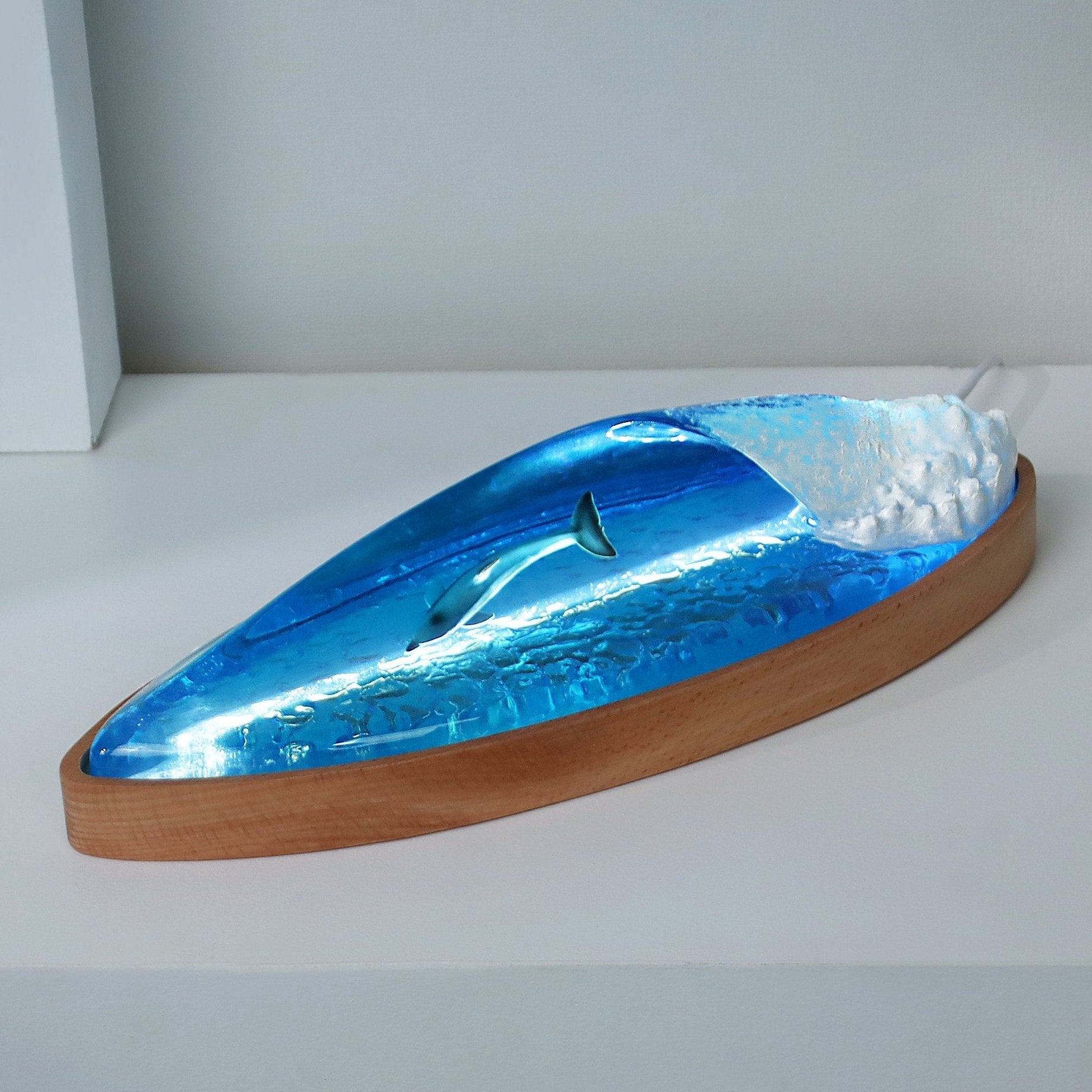 resin lamp, wave lamp, surfing lamp, wave lamp surfer, surfing art, surfboard art, surfng trophy, wave light, resin light, wave sculpture, dolphin lamp