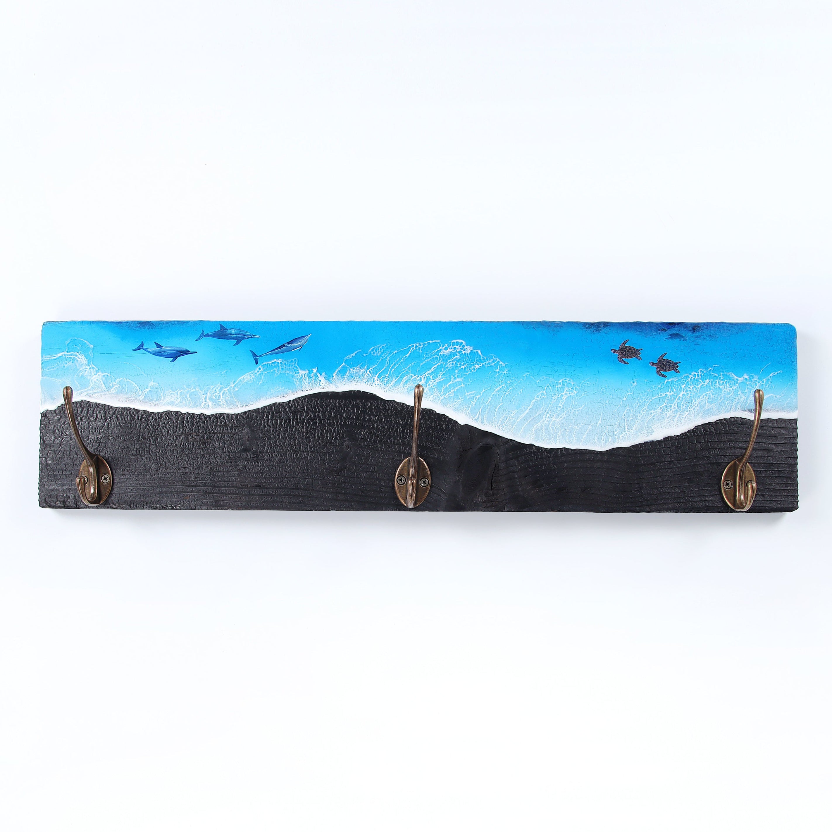 Coat rack charred wood 60 cm 3 hooks