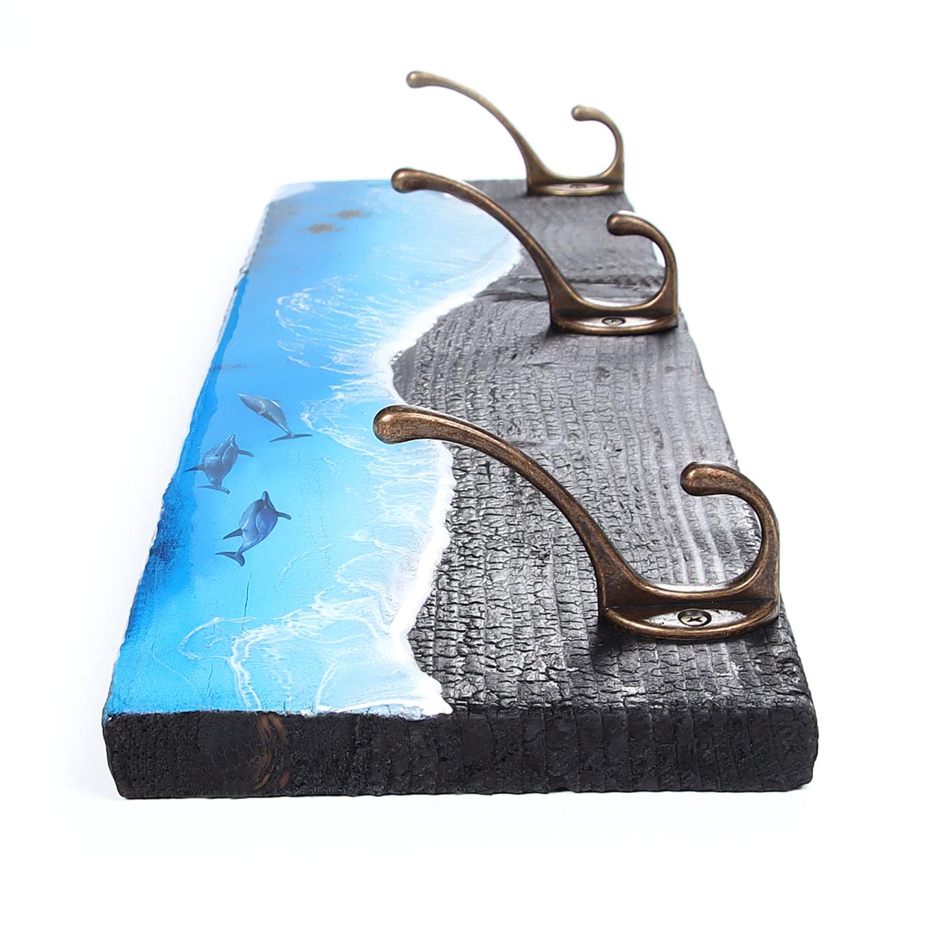 Coat rack charred wood 60 cm 3 hooks