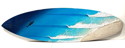 Surfboard wall art. peeling waves over a sandbank. hand painted waves and ocean . 