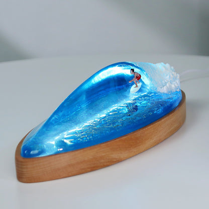 resin lamp, wave lamp, surfing lamp, wave lamp surfer, surfing art, surfboard art, surfng trophy, 