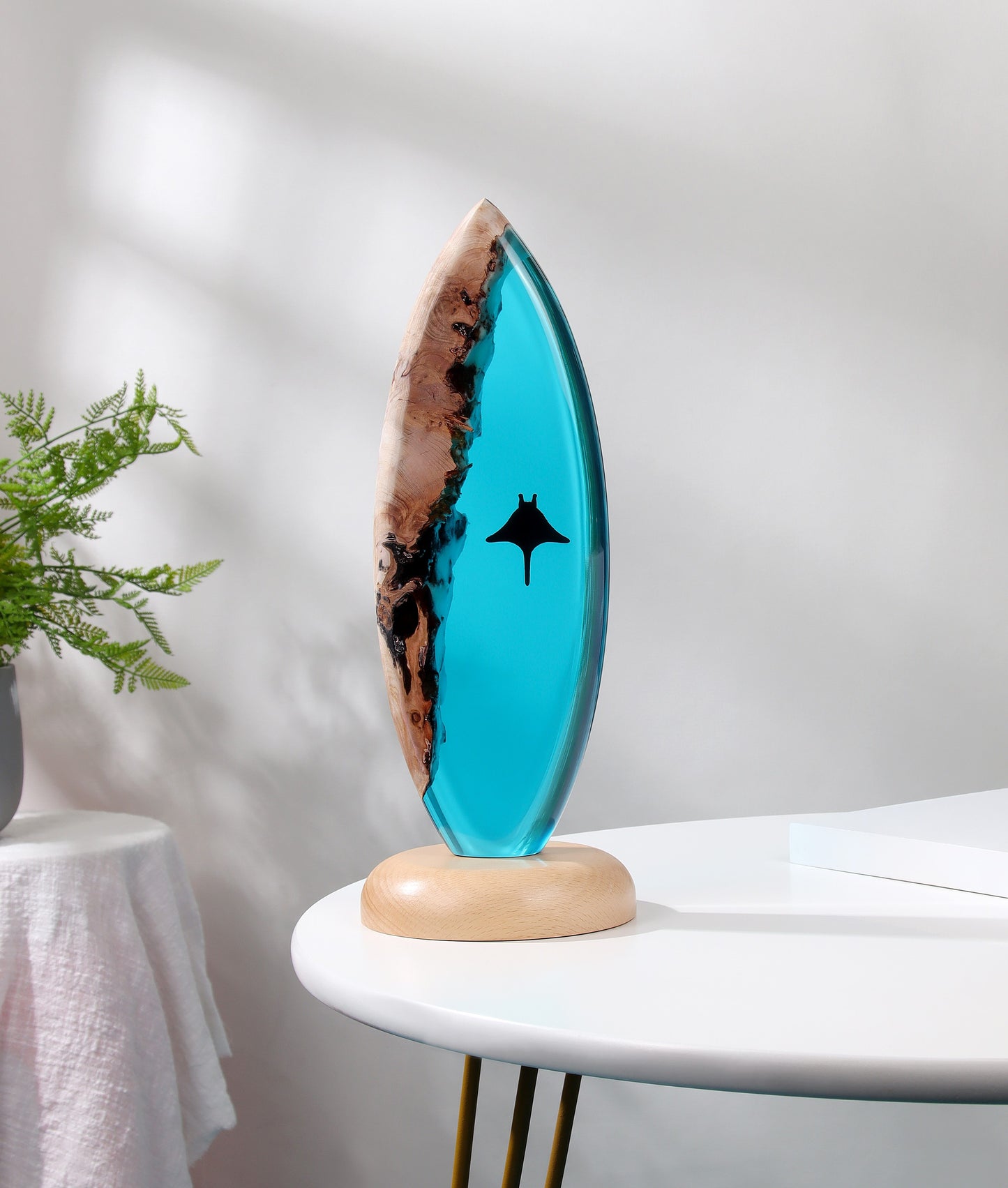 resin lamp, surfboard lamp, surfing trophy, surfboard art, ocean lamp, surfboard light
