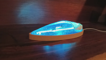  resin lamp, wave lamp, surfing lamp, wave lamp surfer, surfing art, surfboard art, surfng trophy,  wave light, resin light, wave sculpture, dolphin lamp